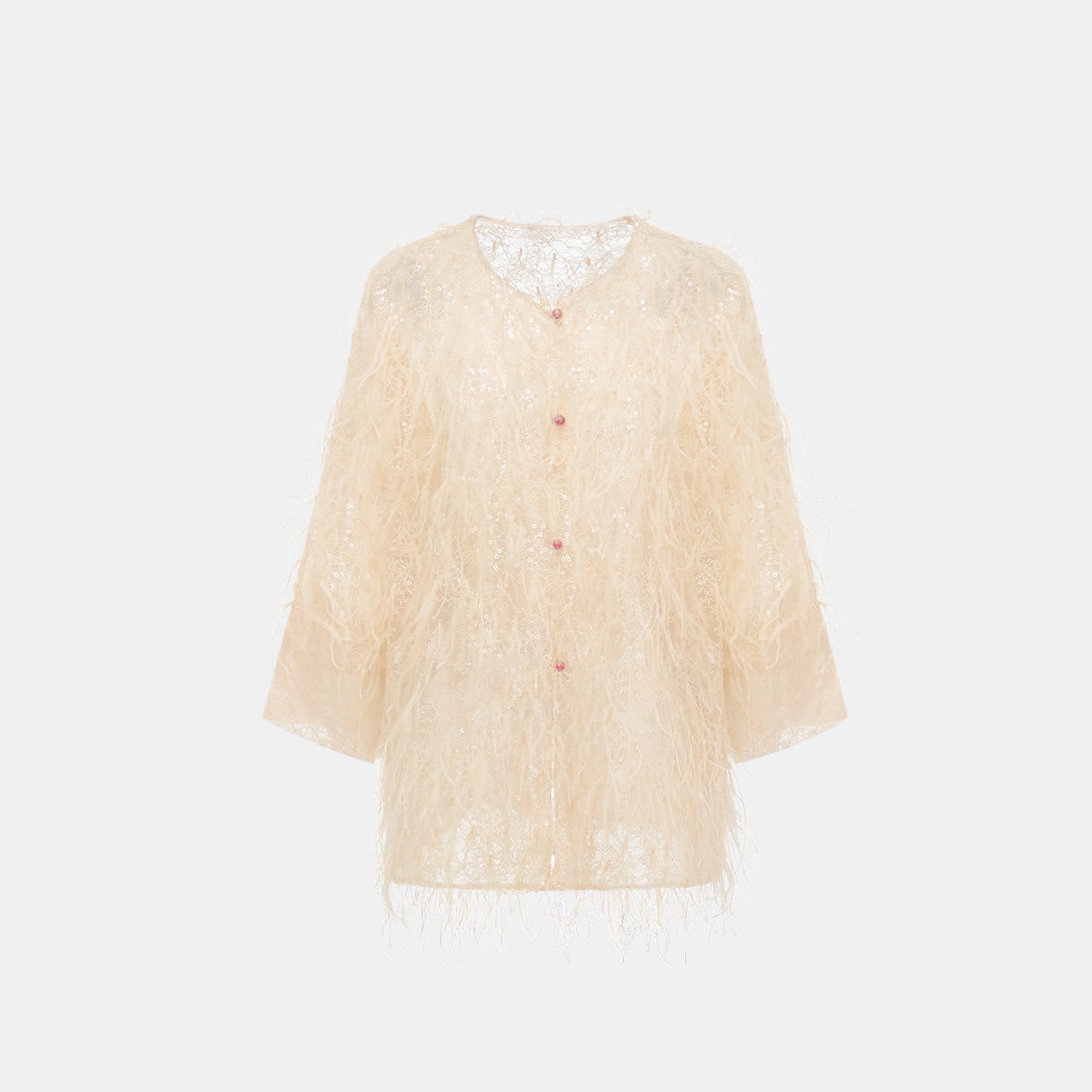 "Imperial Garden Teatime."珠繡羽毛工藝輕國風罩衫—Veloura Elixir羽金瑰夏