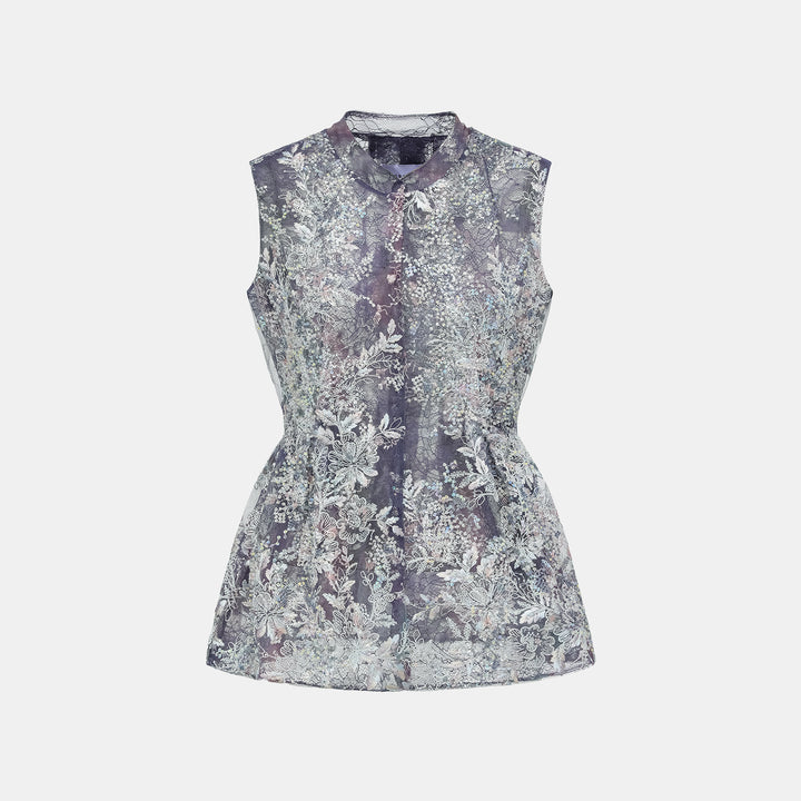 "Imperial Garden Teatime"緞染繡霞奢華珠繡蕾絲修身馬甲輕國風上衣—Nocturne Bloom凝夜浮香