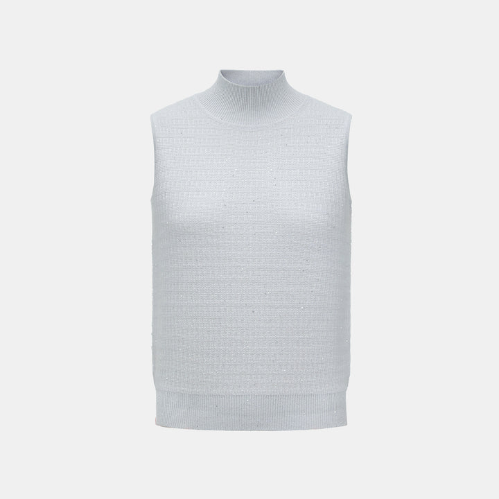 “Autumn Diary” 100% Cashmere極細絨柔星點高領針織背心—Nebula Veil霧影星河