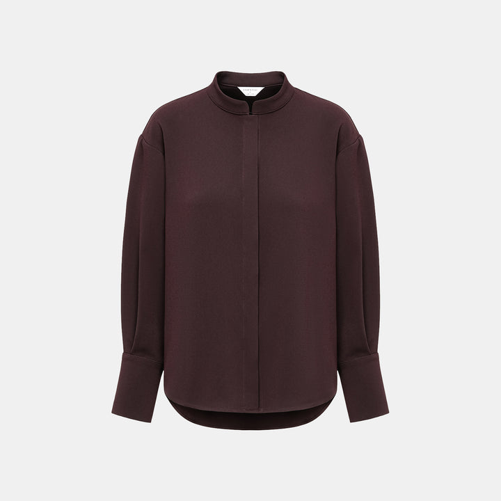 “Daytime Elegance” Textured Acetate Shirt—Leather Brown 