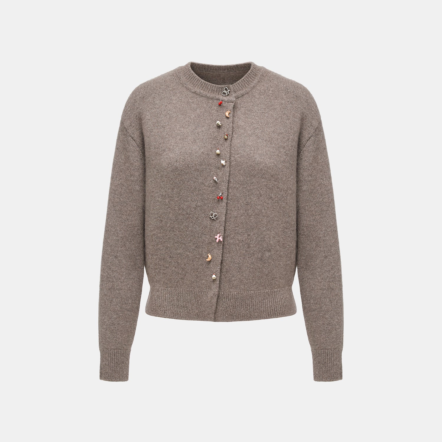 “Autumn Diary” 100% Cashmere斜襟立體釦飾針織外套—Cacao Butter可可巴特