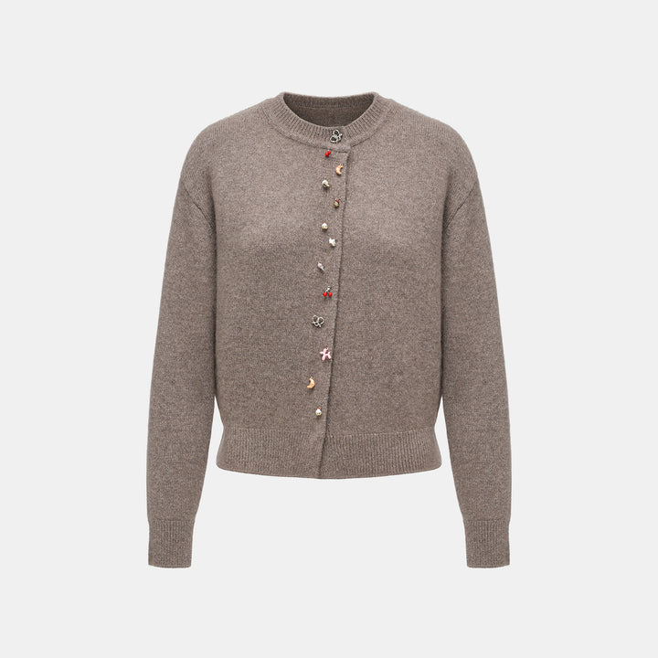 “Autumn Diary” 100% Cashmere斜襟立體釦飾針織外套—Cacao Butter可可巴特