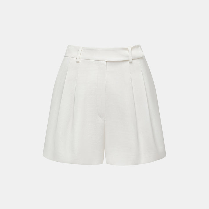 "Speak Sleek" 奢華輕薄麻感肌理醋酸短褲—Ivory