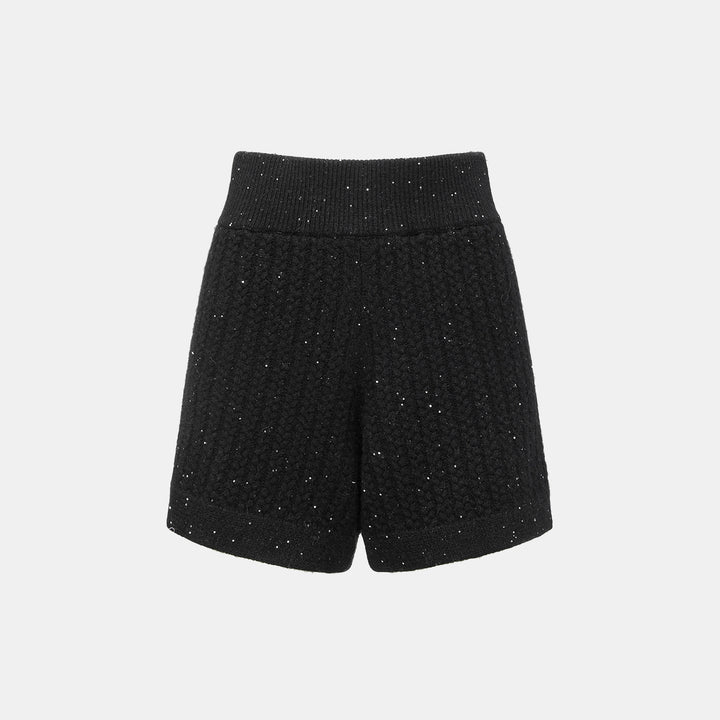 “Autumn Diary” 100% Cashmere 立體細麻花星點亮片針織短褲—Eternal Night極夜峽灣