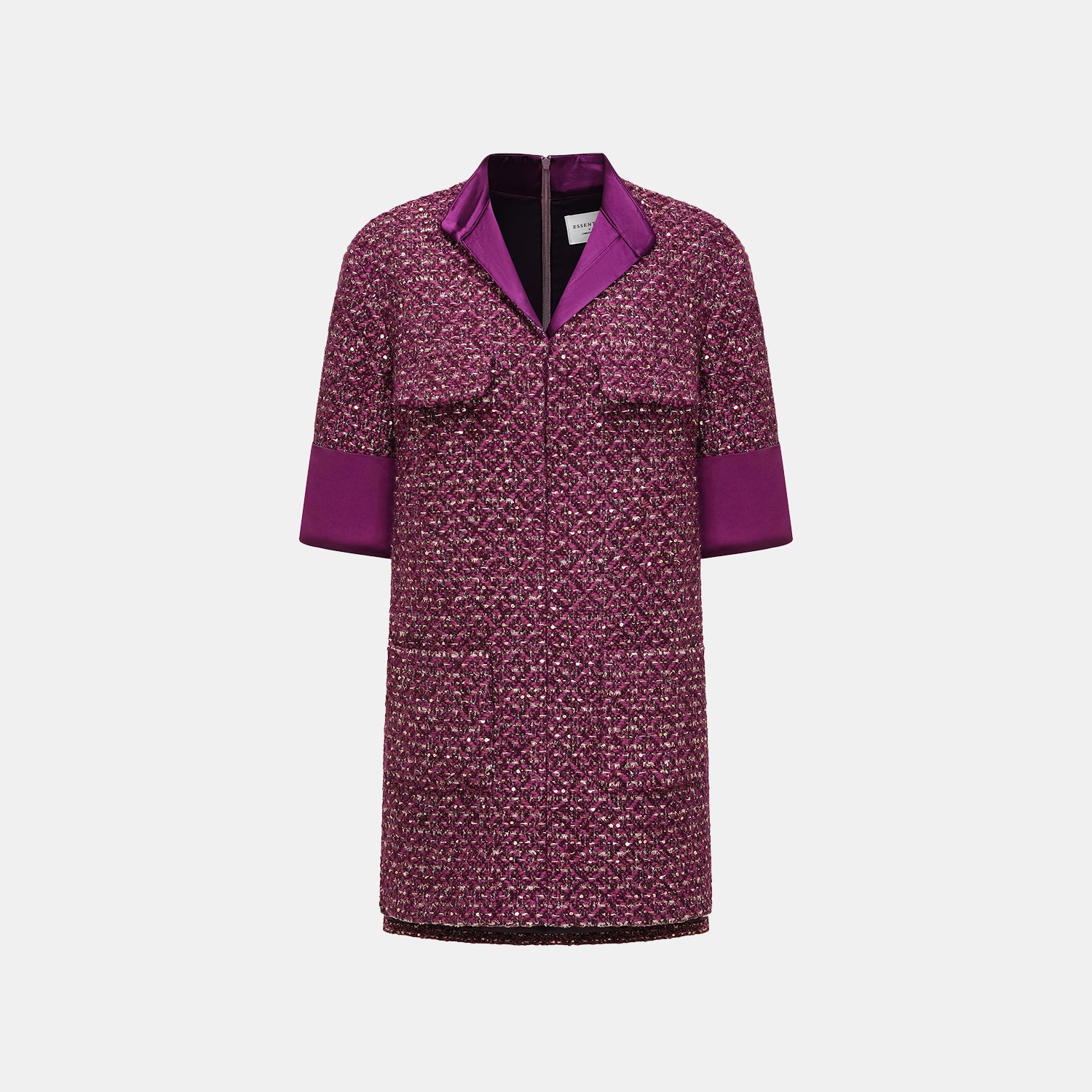 "Chelsea Tea Time" Tweed Faux Two-Piece Dress—Grape. 
