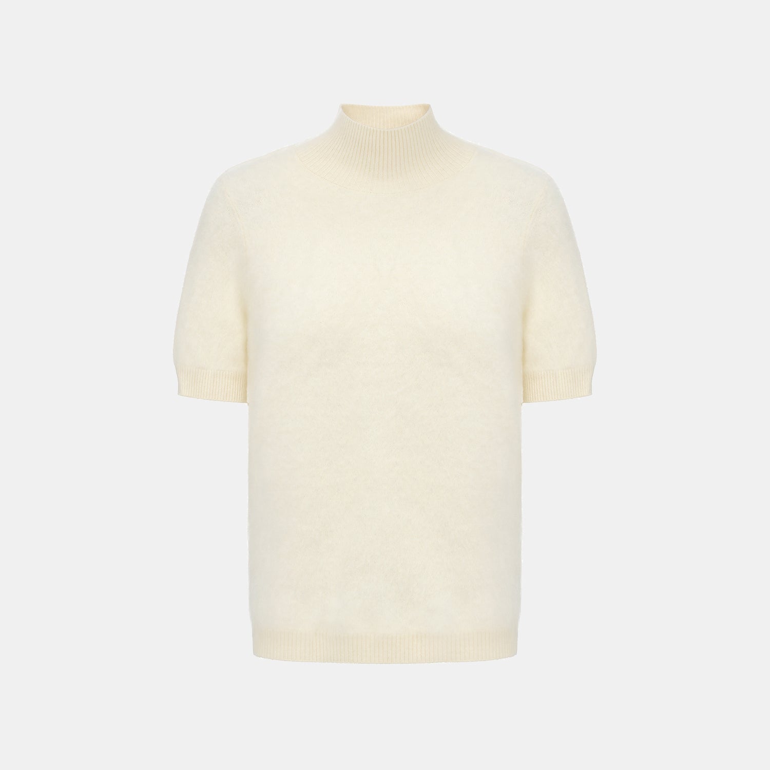 “Winter Diary” 100%Cashmere極細絨柔梳纖工藝立領五分袖上衣—Sunlit Fleece日光絨絮