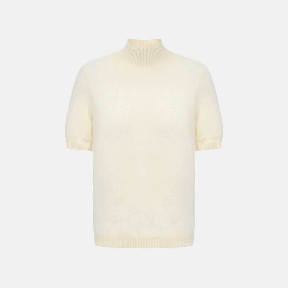 “Winter Diary” 100%Cashmere極細絨柔梳纖工藝立領五分袖上衣—Sunlit Fleece日光絨絮