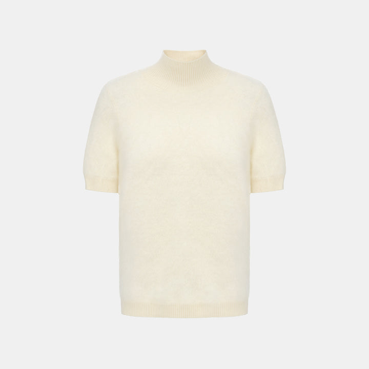 “Winter Diary” 100%Cashmere極細絨柔梳纖工藝立領五分袖上衣—Sunlit Fleece日光絨絮