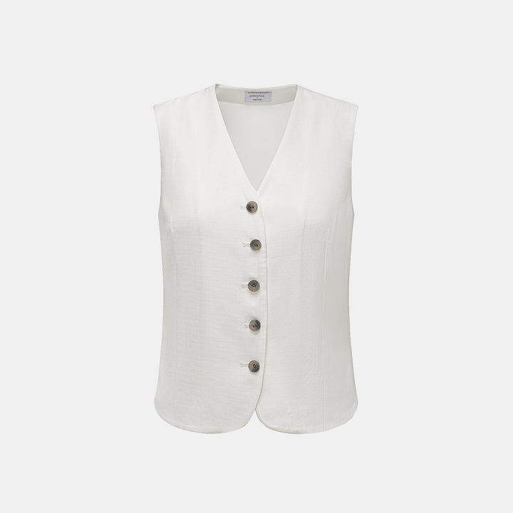 "Speak Sleek" 奢華輕薄麻感肌理醋酸綁帶西裝馬甲背心—Ivory