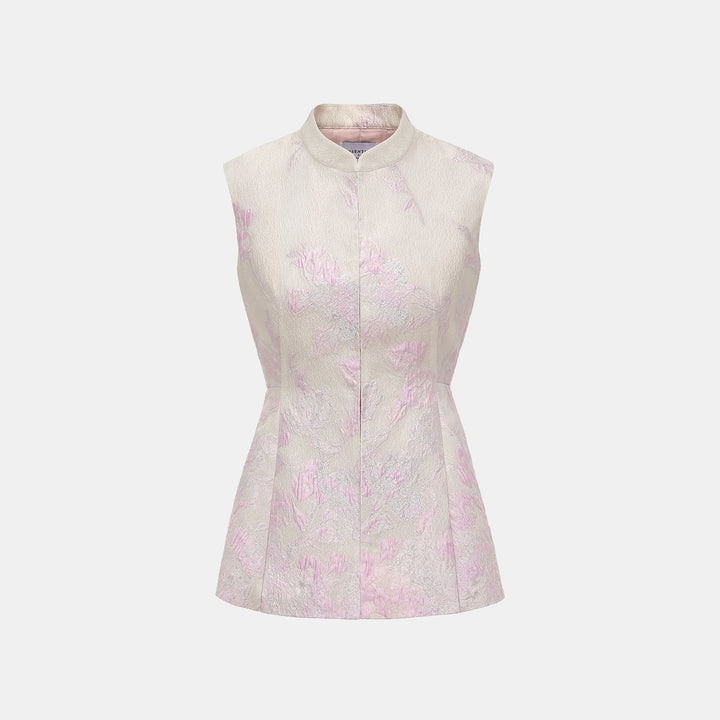 “春意” 提花立體剪裁設計輕國風馬甲上衣—浮光露櫻