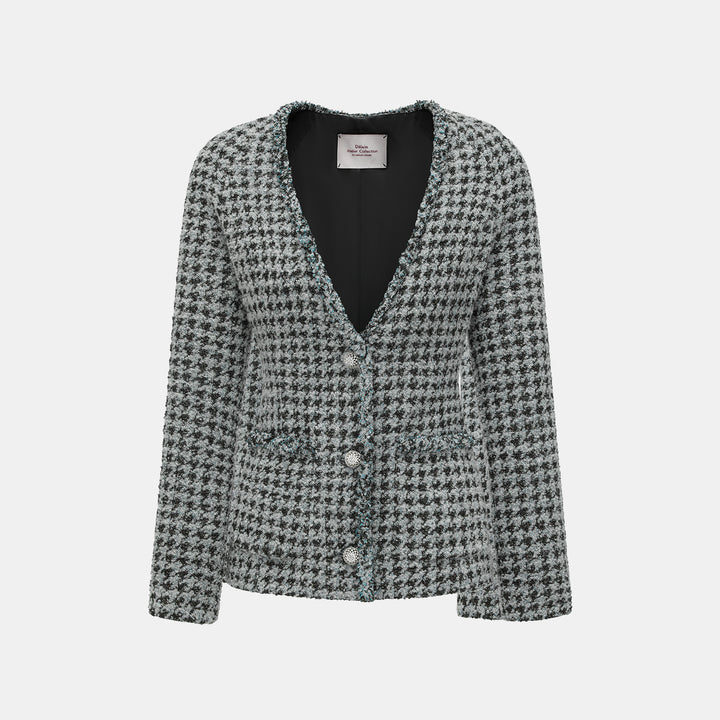 "Chelsea Citywalk." 義大利星紗簇絨緹花千鳥格修身外套—Garden Lyric莊園詩箋