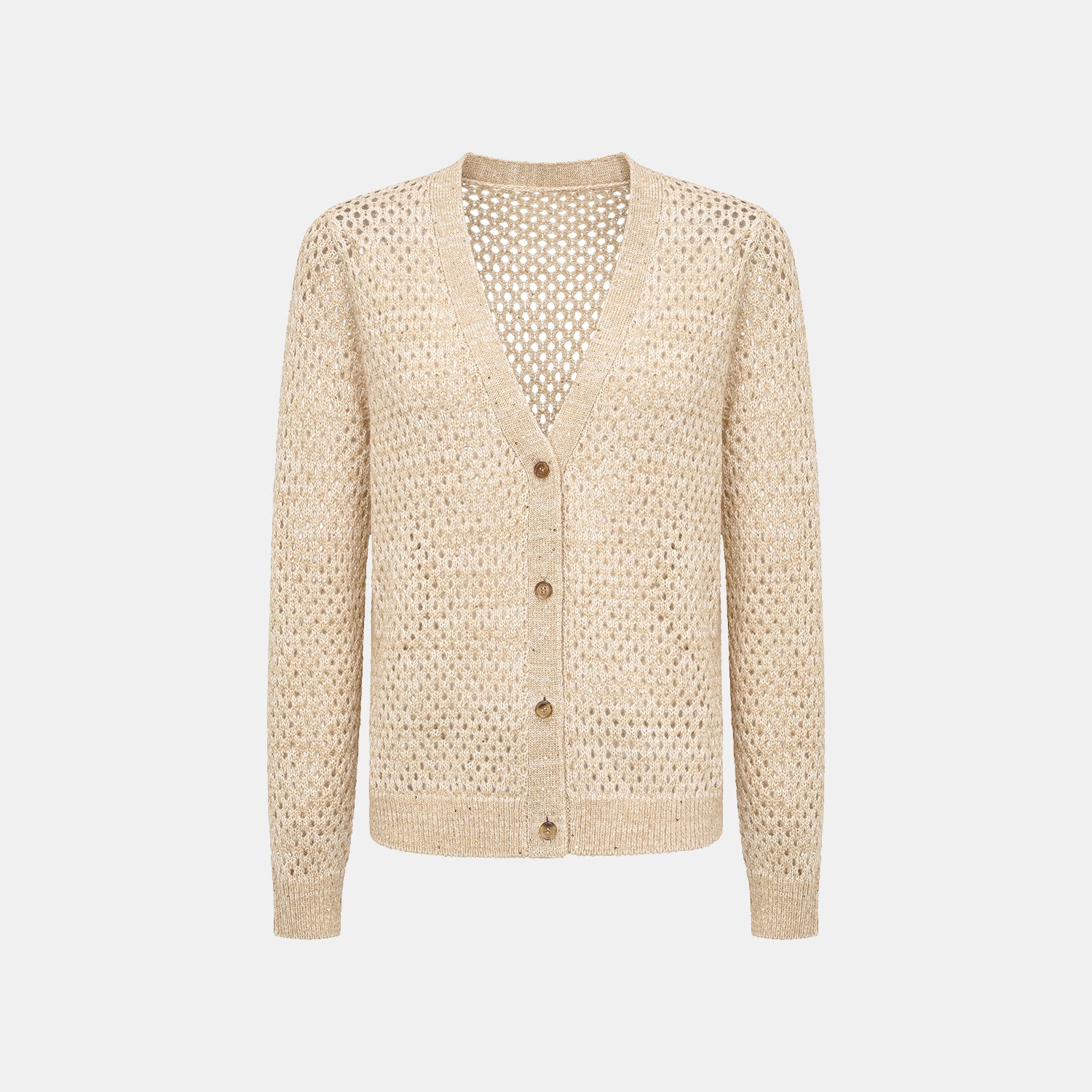 "Chelsea Citywalk." 100% Cashmere 亮片蕾絲編織工藝針織開衫—Honey Latte