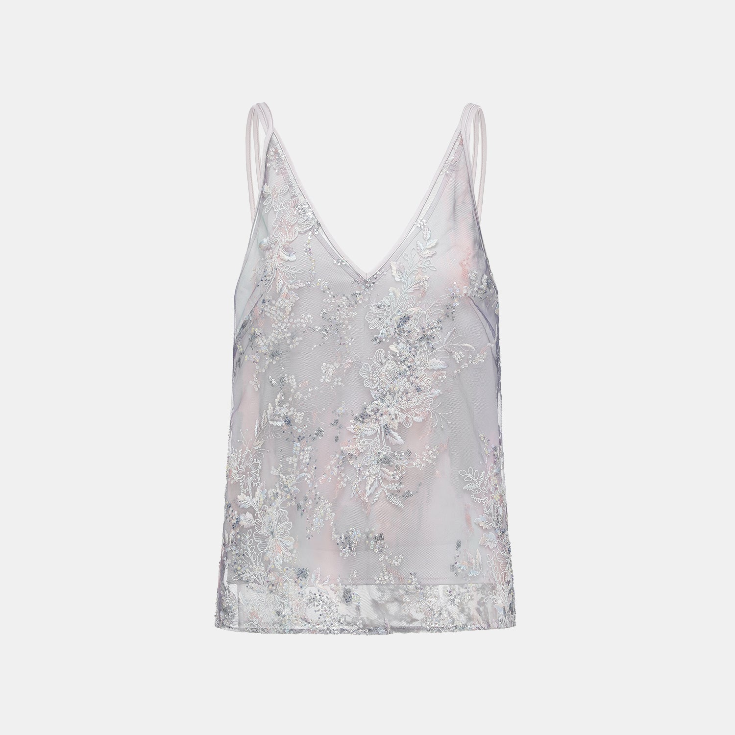 "Imperial Garden Teatime"緞染繡霞奢華珠繡蕾絲輕國風細肩帶背心—Nocturne Bloom凝夜浮香