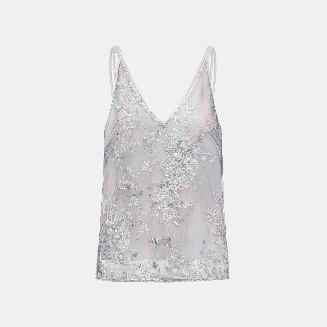 "Imperial Garden Teatime"緞染繡霞奢華珠繡蕾絲輕國風細肩帶背心—Nocturne Bloom凝夜浮香