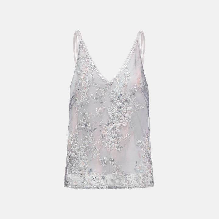 "Imperial Garden Teatime"緞染繡霞奢華珠繡蕾絲輕國風細肩帶背心—Nocturne Bloom凝夜浮香