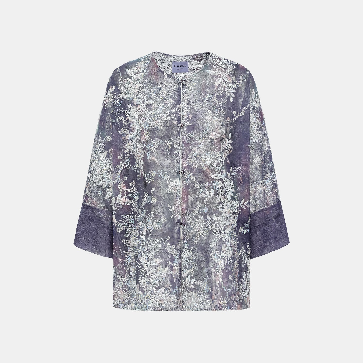 "Imperial Garden Teatime"緞染繡霞奢華珠繡蕾絲輕國風Oversized罩衫—Nocturne Bloom凝夜浮香