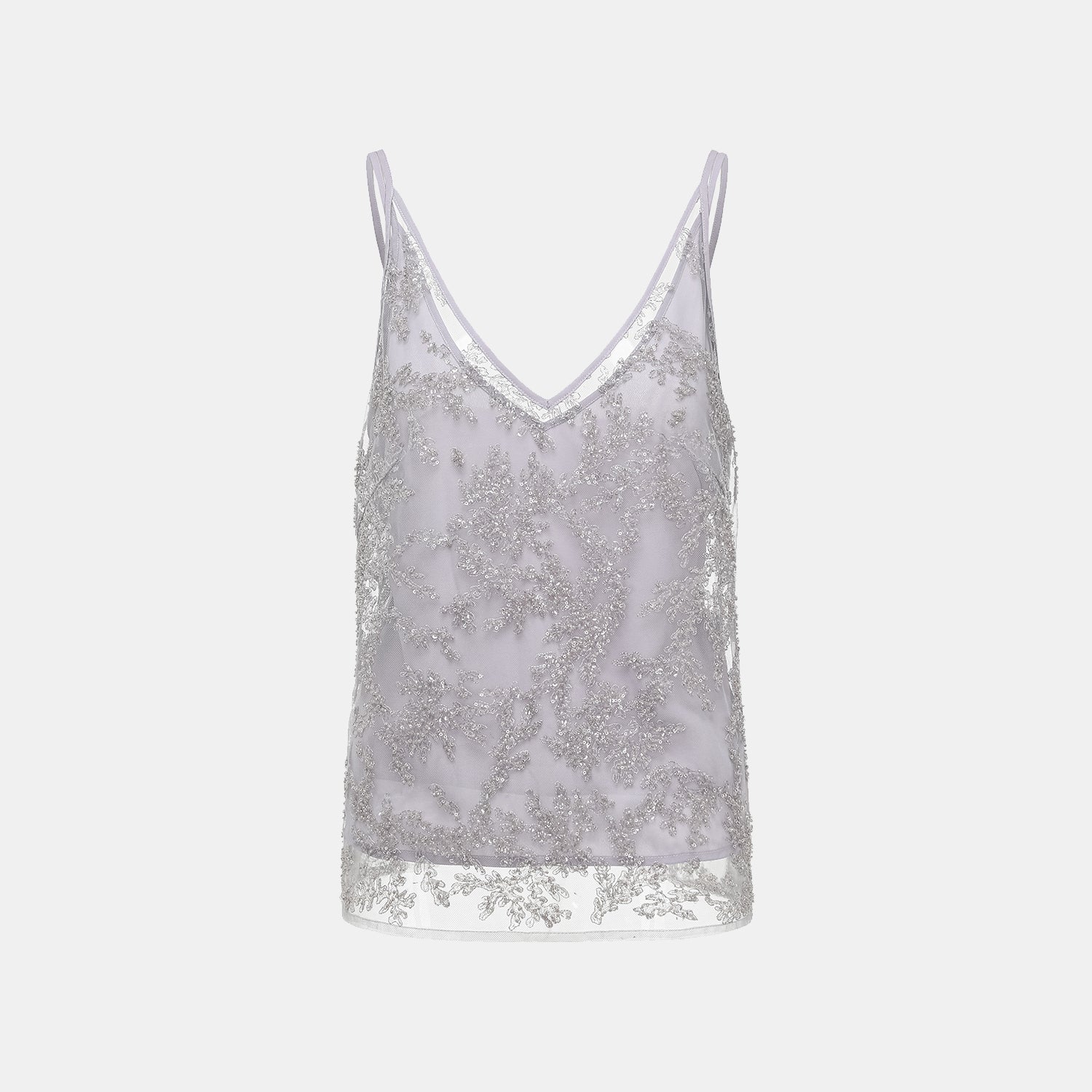 “茶宴” 奢華珠綉蕾絲輕國風細肩帶背心—Silver