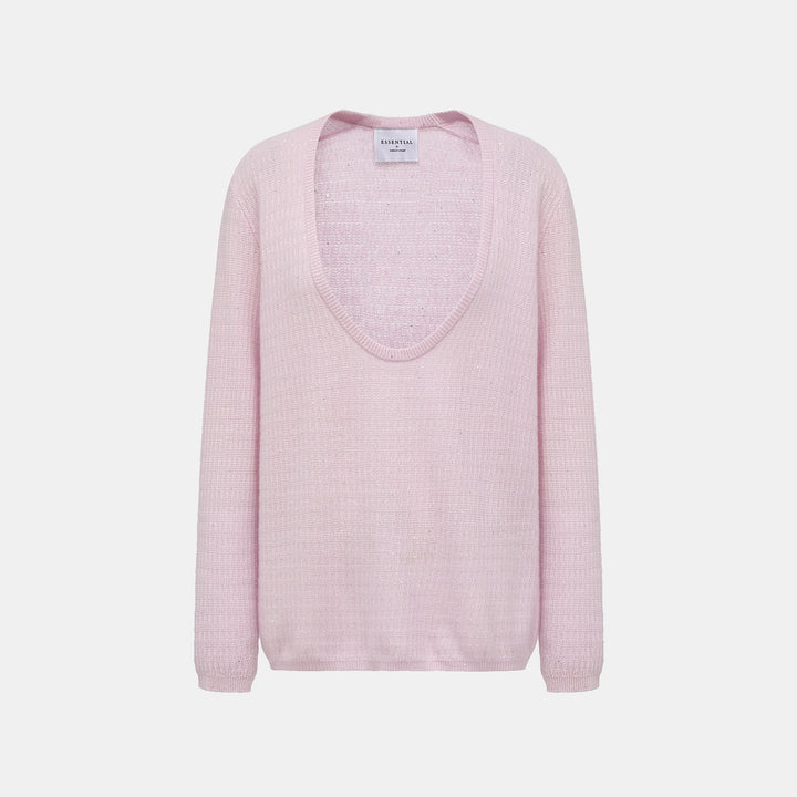 “Autumn Diary” 100% Cashmere極細絨柔星點低弧領針織上衣—Lilac Dawn紫丁曙夢