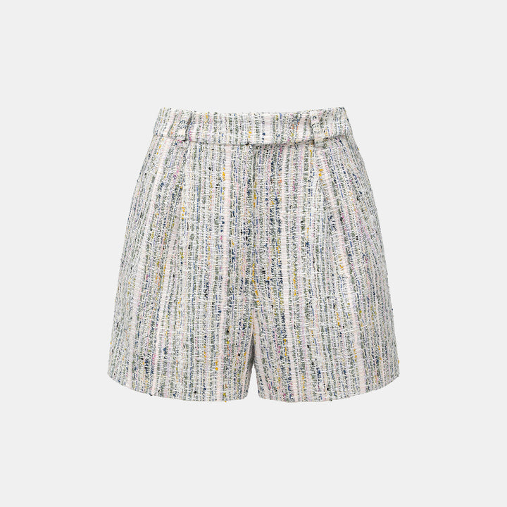 “Chelsea tea time.” 線韻肌理條織花呢短褲—Sherry de Rosée香露雪莉