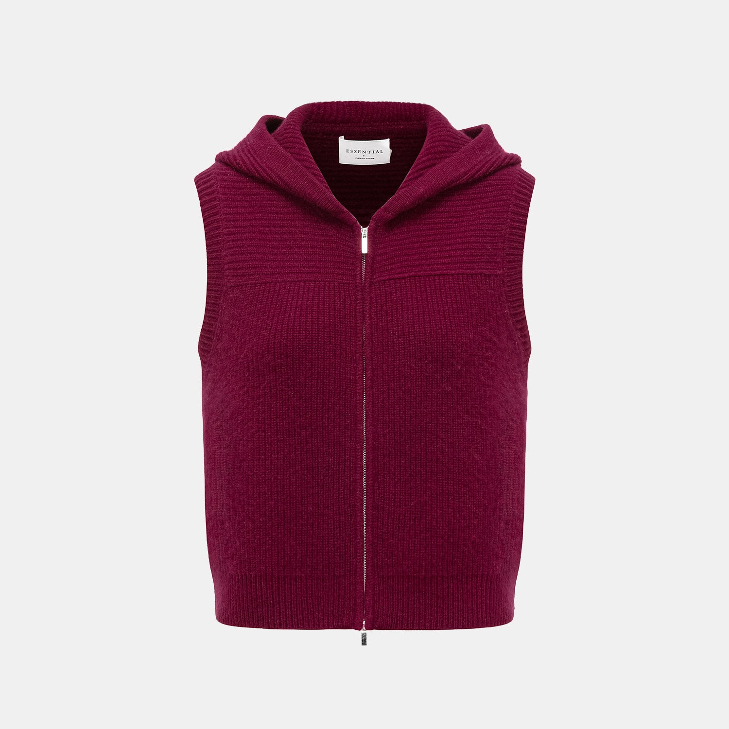 “Winter Diary” 100%Cashmere 連帽拉鏈背心—Raspberry Jam