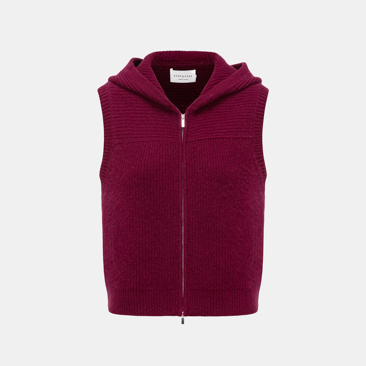 “Winter Diary” 100%Cashmere 連帽拉鏈背心—Raspberry Jam