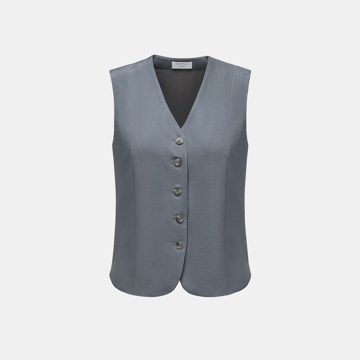 "Speak Sleek" 奢華輕薄麻感肌理醋酸綁帶西裝馬甲背心—Cloud