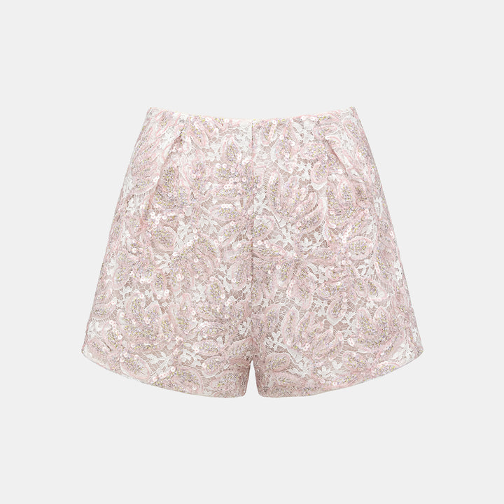 "Quiet Mastery." French top-level high-end custom-made embroidered lace shorts—Chantilly Mirage