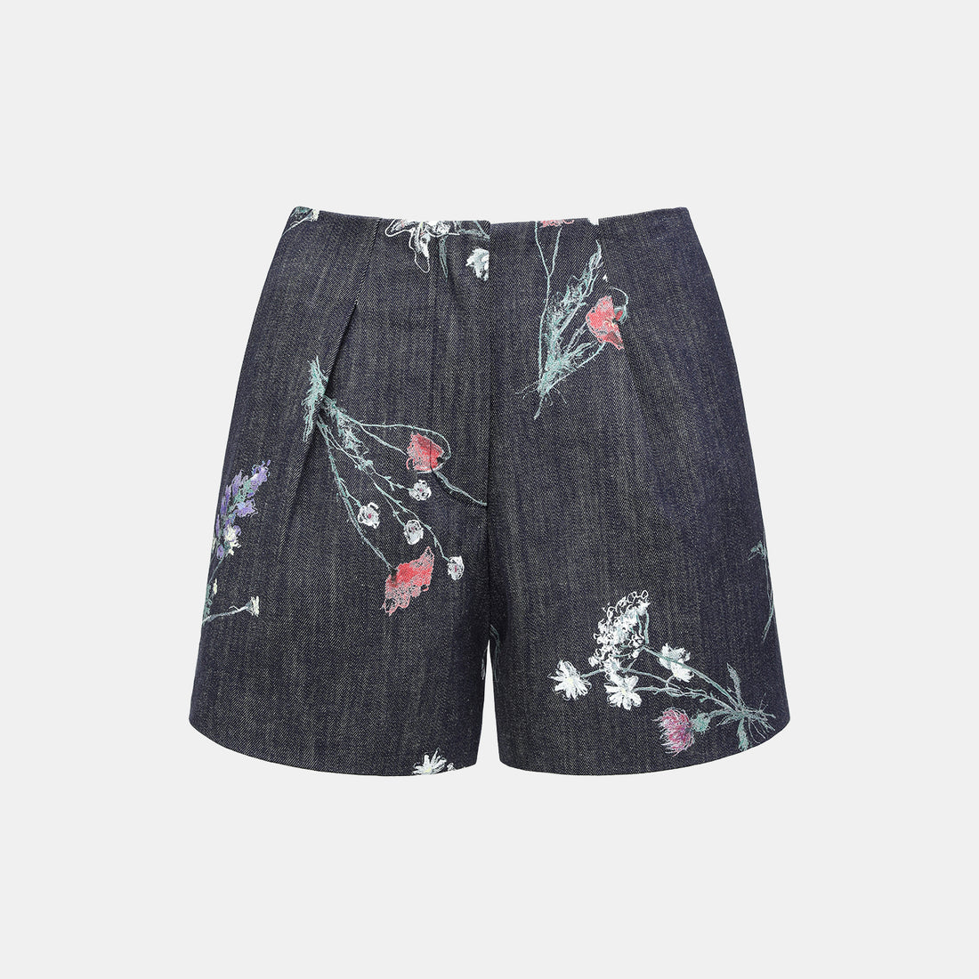 “Easy Go Chic” 義大利浮描蠟花繪印工藝牛仔短褲—Blue Bloom藍野花語