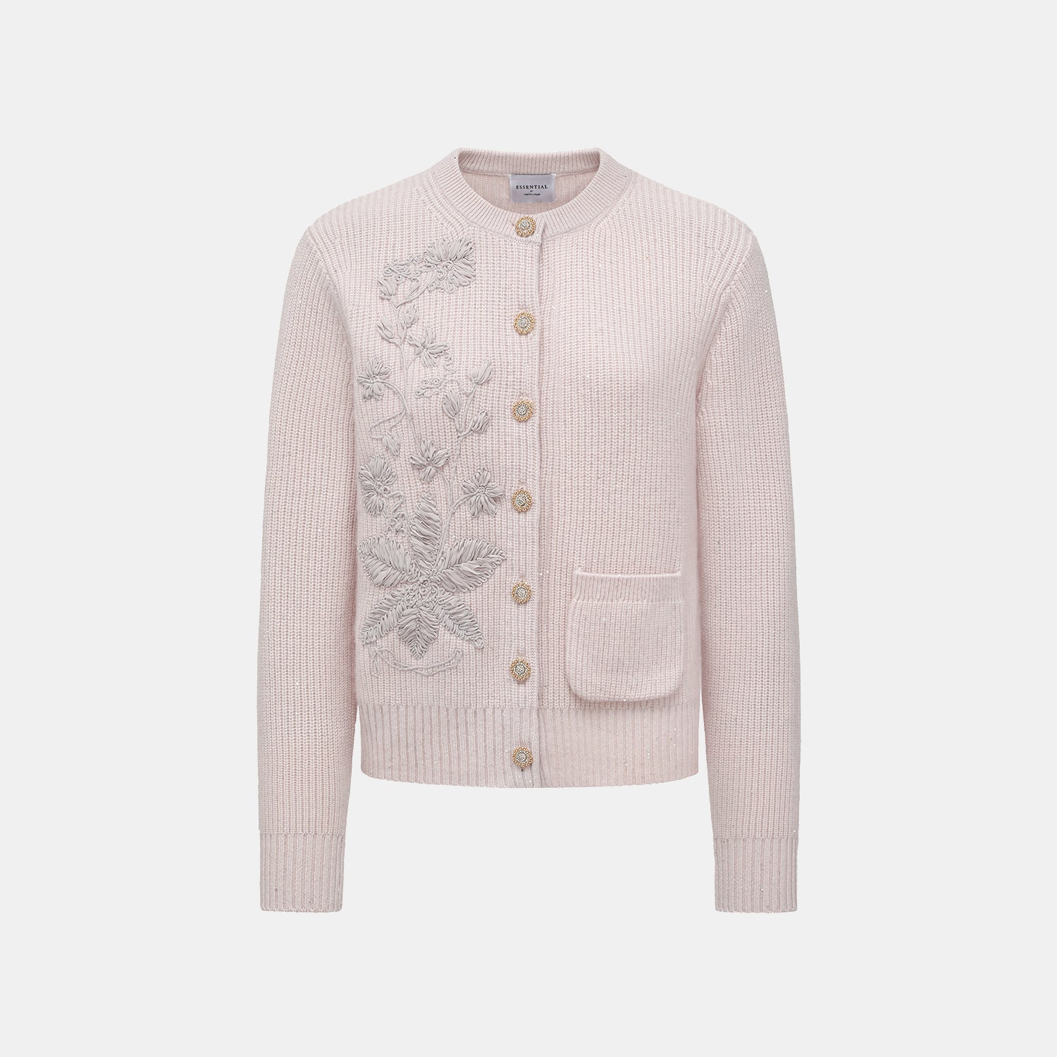 “Winter Diary” 100%Cashmere浮雕緞繡星點針織外套—Blush Peony玫瑰晨露
