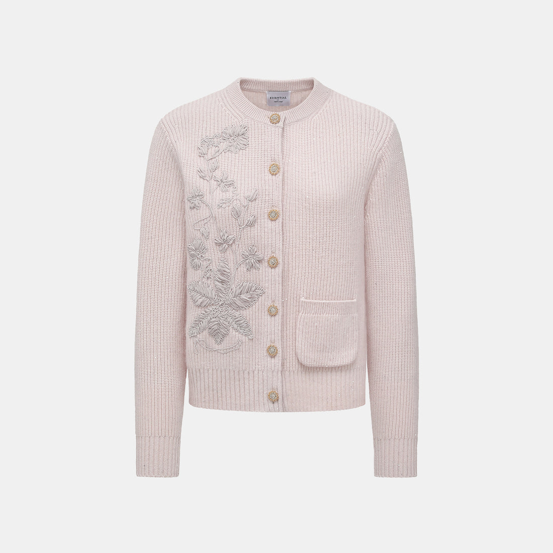 “Winter Diary” 100%Cashmere浮雕緞繡星點針織外套—Blush Peony玫瑰晨露