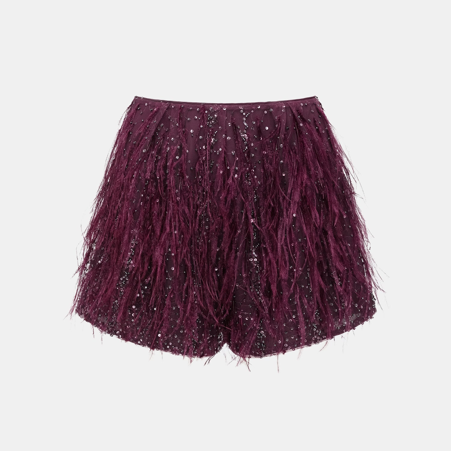 “Welcome to my party.” 珠繡羽毛工藝短褲—Wine.