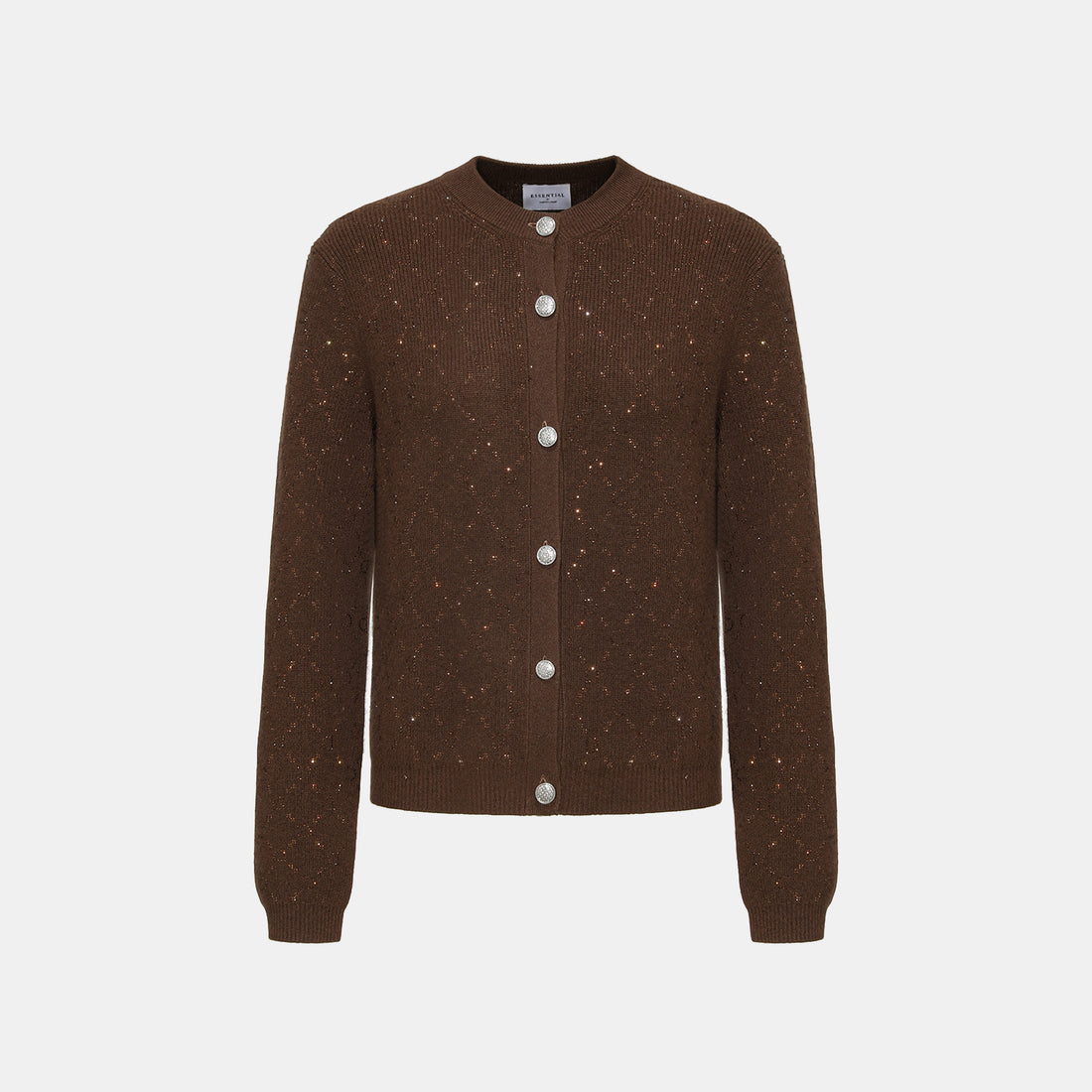 “Autumn Diary” 100% Cashmere立體鑽飾Monogram嵌花針織外套—Mocha Truffle摩卡松露