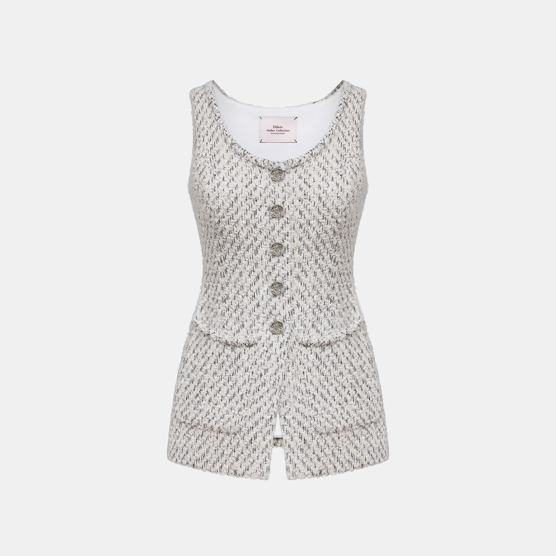 “Sloane Ave."法國高級訂製蓬圈銀織花呢馬甲背心—Silver Mist輕雪銀花