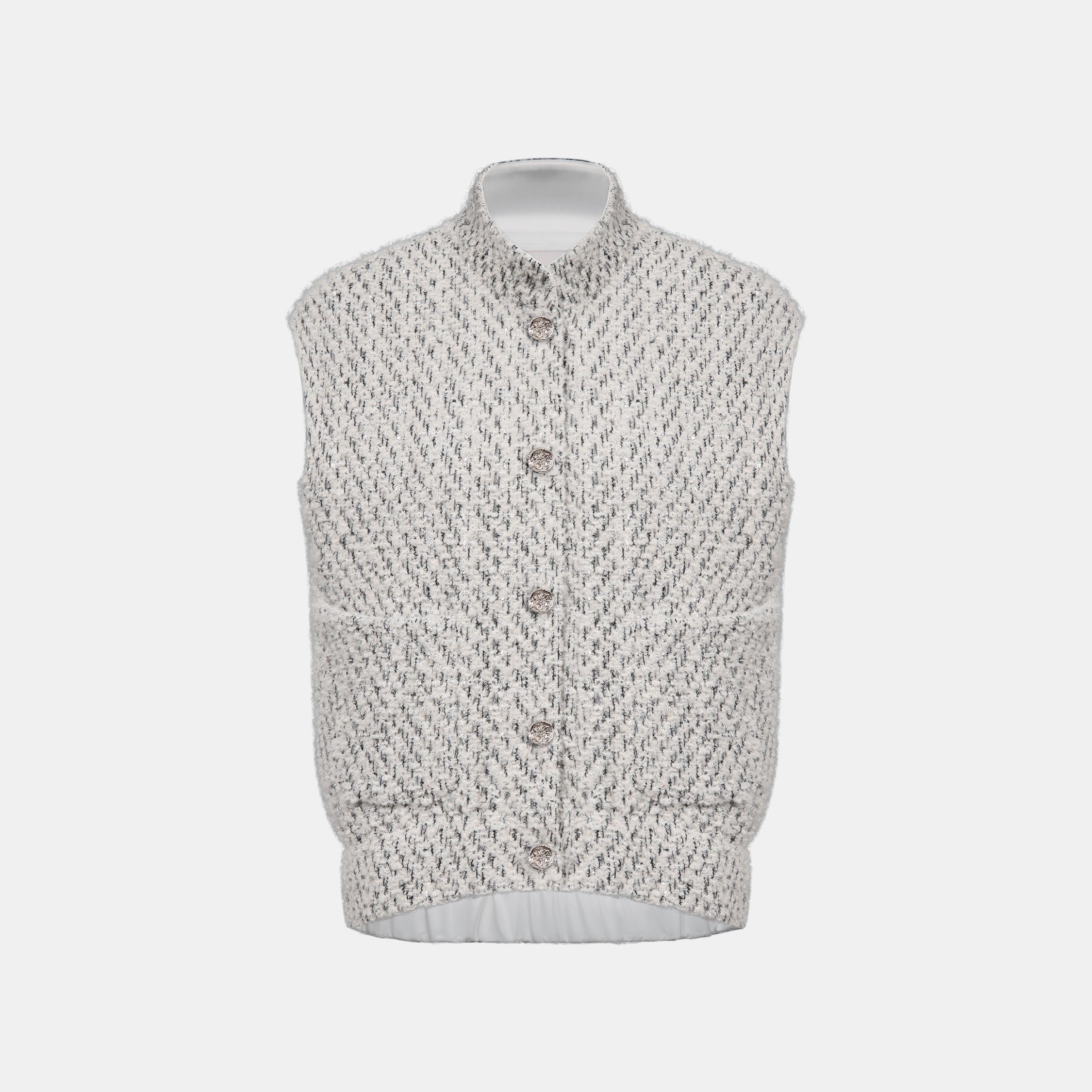 “Sloane Ave."法國高級訂製蓬圈銀織花呢Oversized背心—Silver Mist輕雪銀花