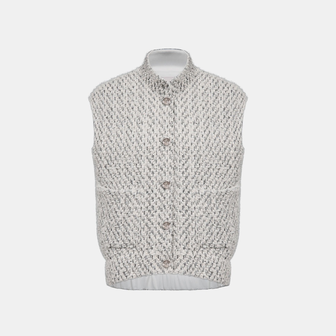 “Sloane Ave."法國高級訂製蓬圈銀織花呢Oversized背心—Silver Mist輕雪銀花