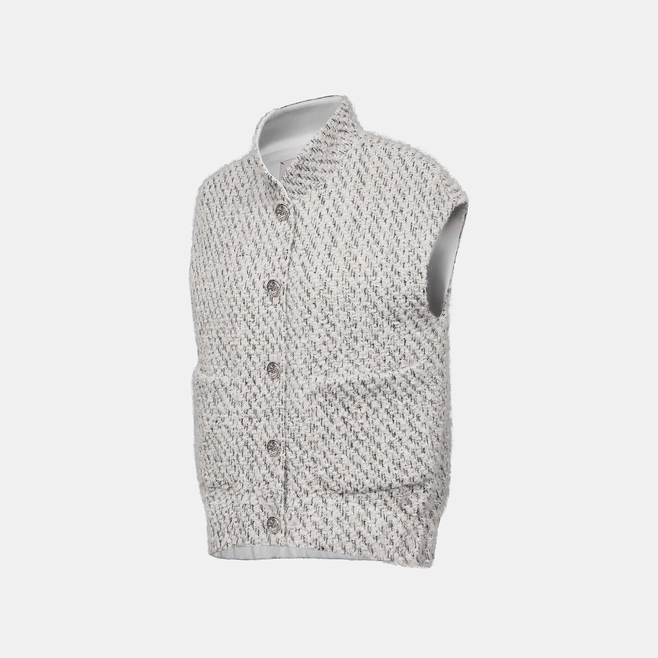 “Sloane Ave."法國高級訂製蓬圈銀織花呢Oversized背心—Silver Mist輕雪銀花