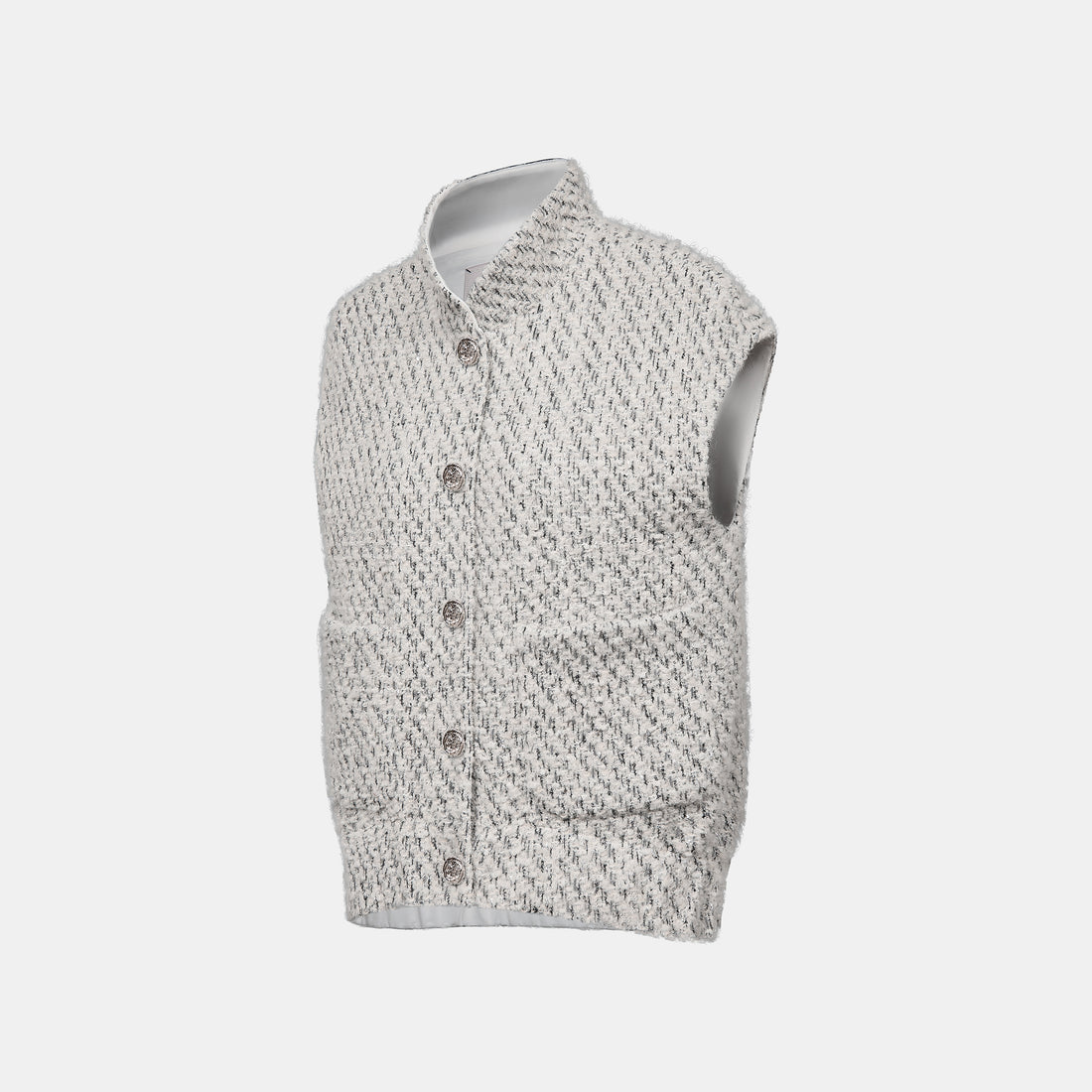 “Sloane Ave."法國高級訂製蓬圈銀織花呢Oversized背心—Silver Mist輕雪銀花