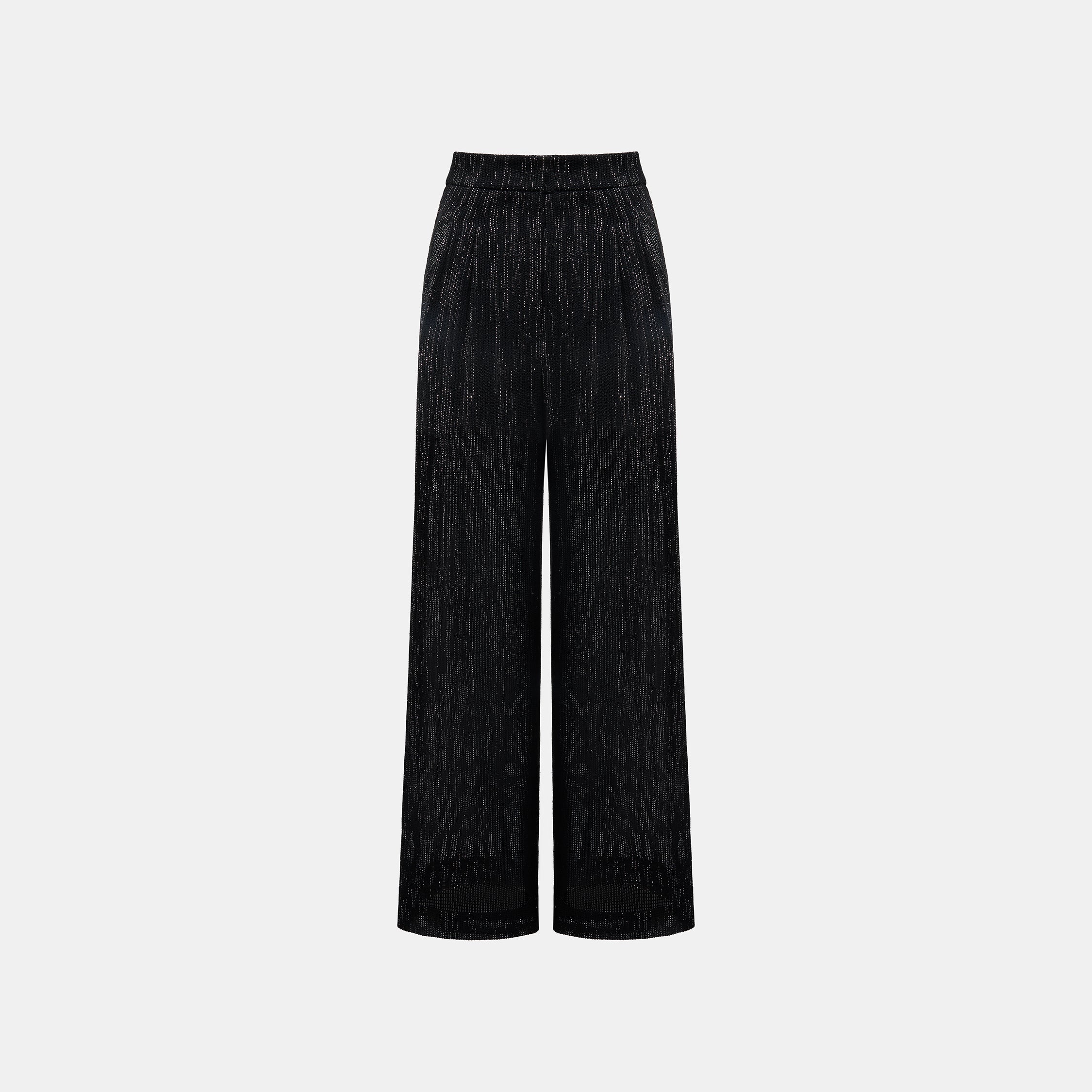 “Weekend at Monaco”日本銀光織格特殊剪裁闊腿褲—Noir Luster 夜曜微光