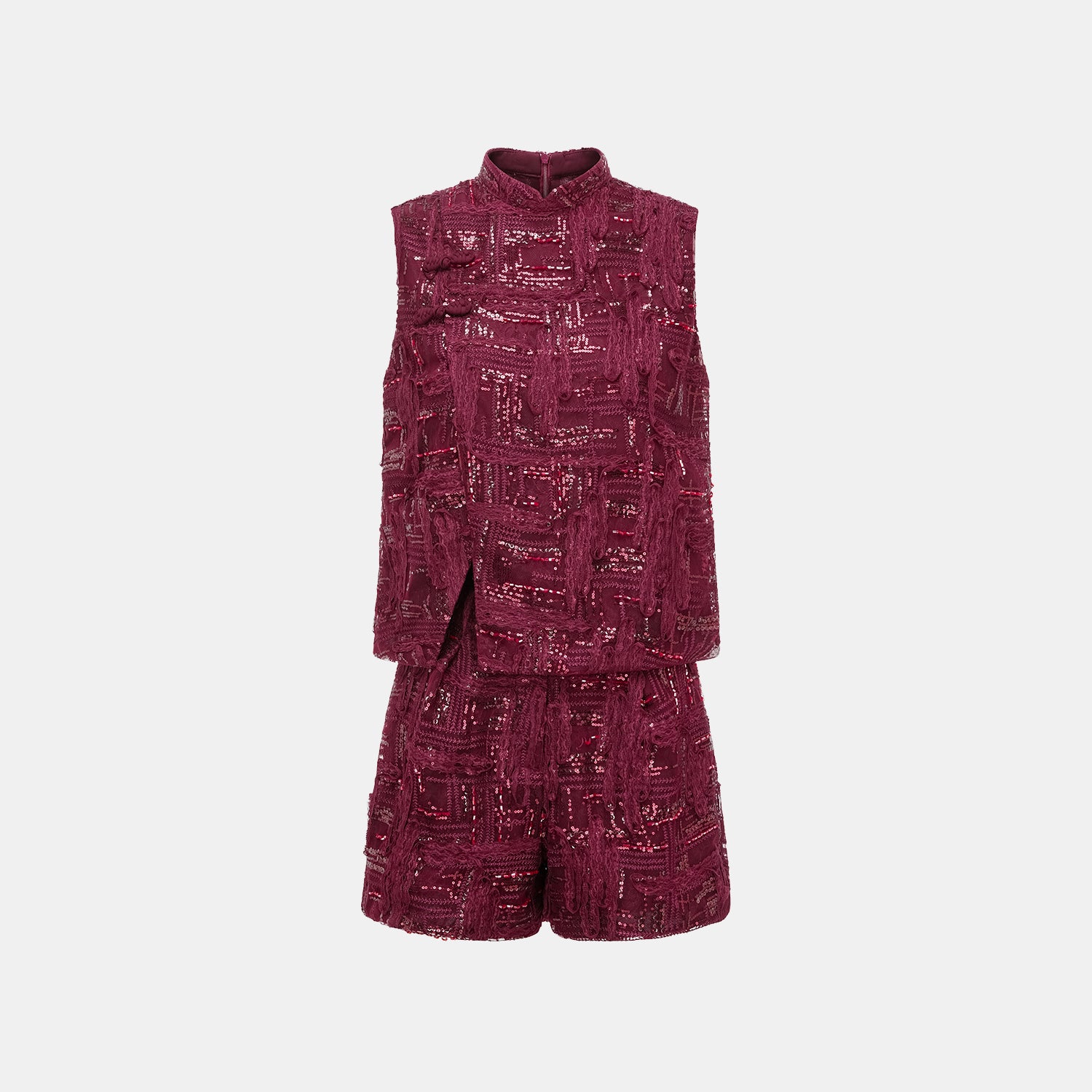 "Imperial Gala" 奢華蕾絲畫藝珠繡輕中式立上衣—胭霞含春