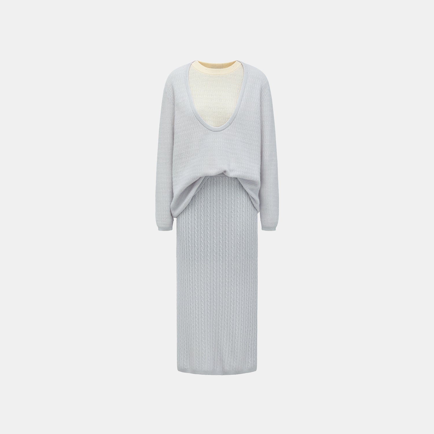 “Autumn Diary” 100% Cashmere極細絨柔星點低弧領針織上衣—Nebula Veil霧影星河