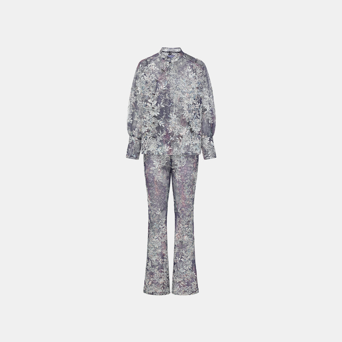 "Imperial Garden Teatime"緞染繡霞奢華珠繡輕國風蕾絲喇叭褲—Nocturne Bloom凝夜浮香