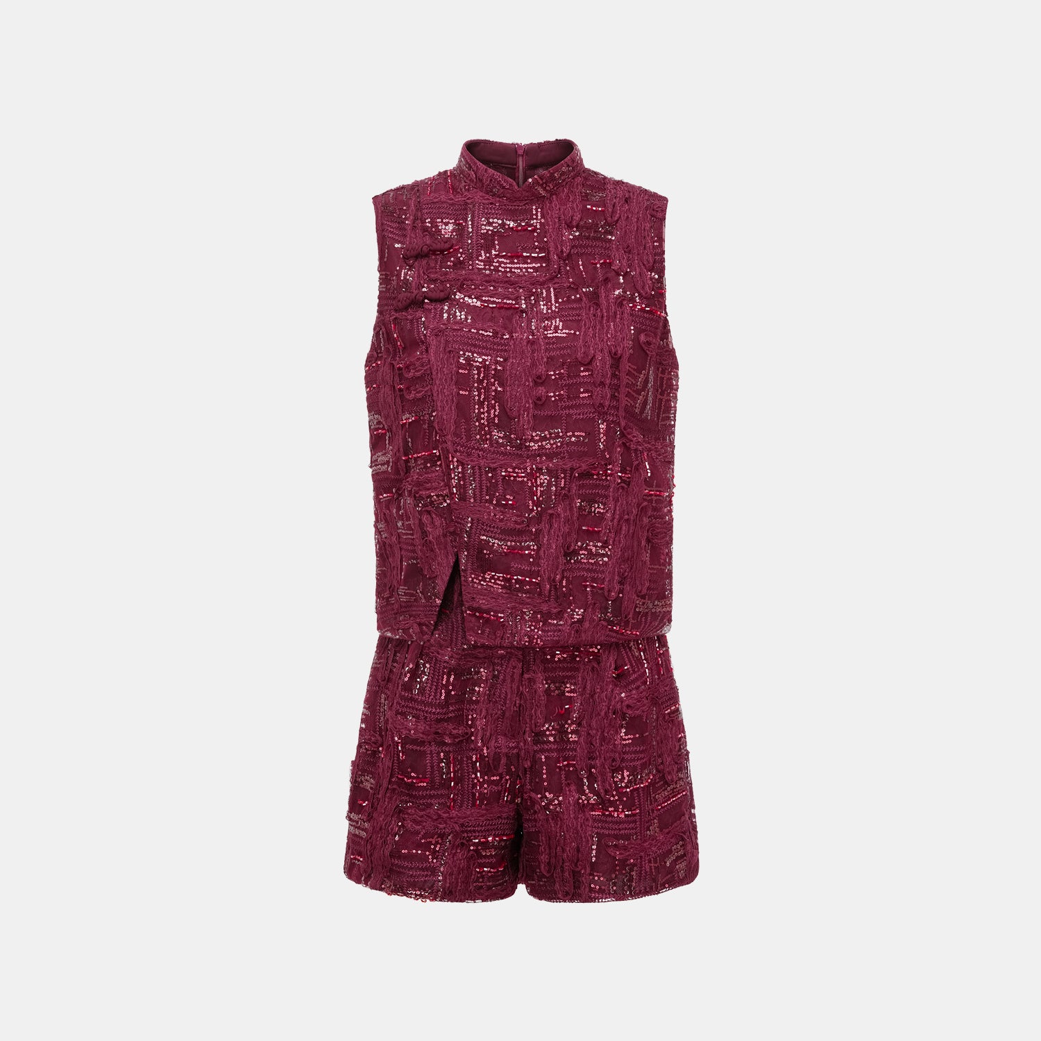 "Imperial Gala" 奢華蕾絲畫藝珠繡短褲—胭霞含春