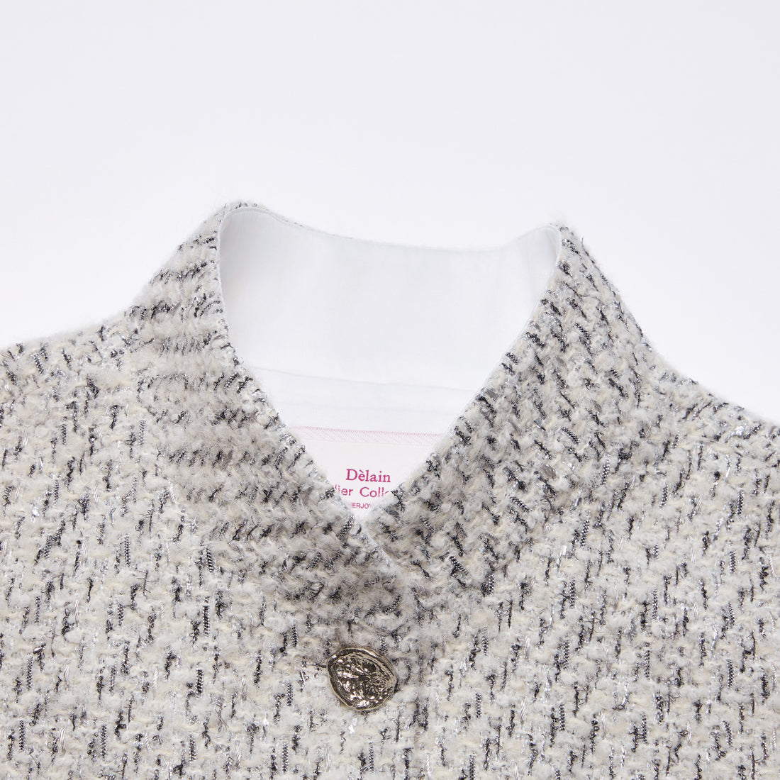 “Sloane Ave."法國高級訂製蓬圈銀織花呢Oversized背心—Silver Mist輕雪銀花