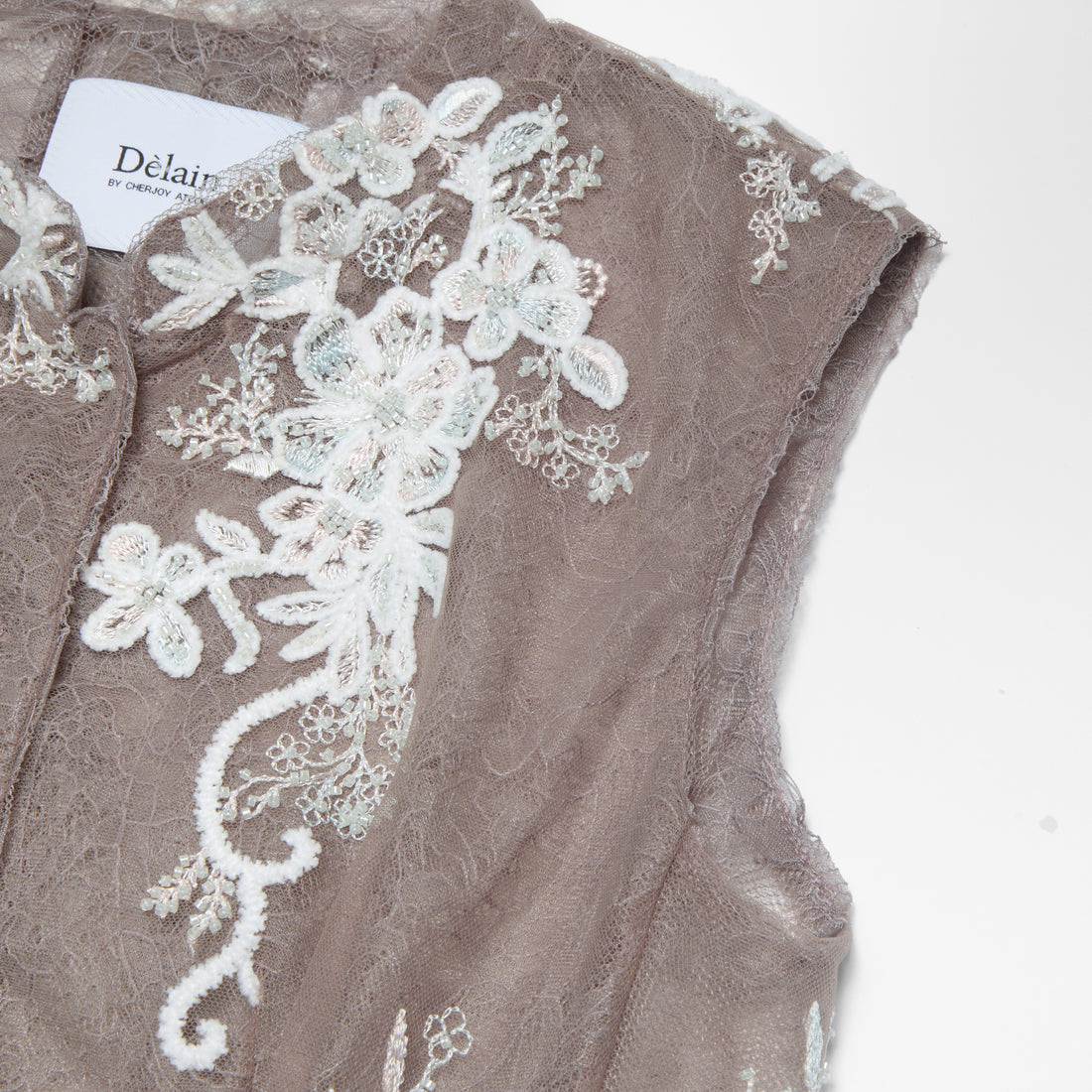 "Imperial Garden Teatime"珠繡香緹蕾絲狩獵收腰馬甲背心—Mist Bloom 霧綻花影