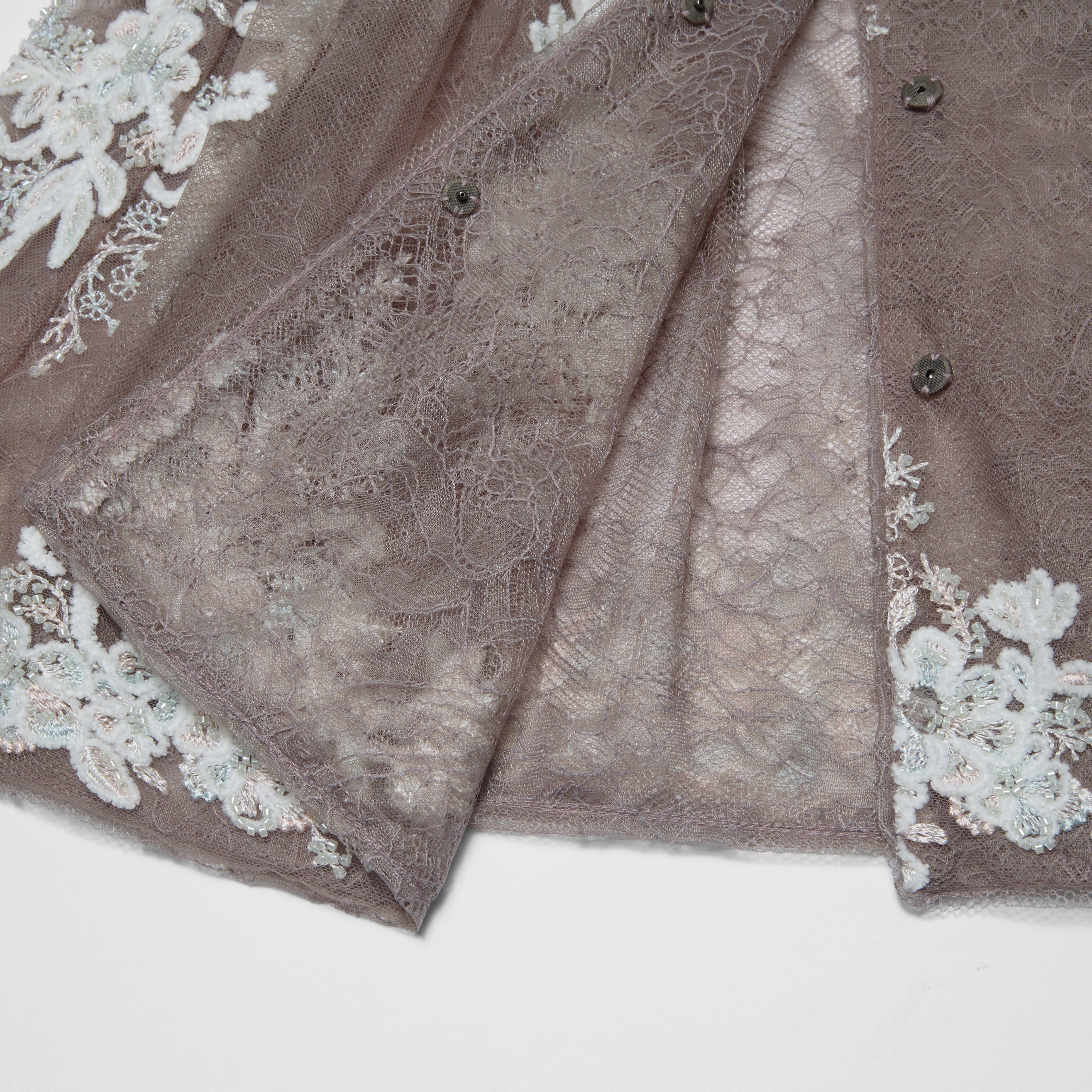 "Imperial Garden Teatime"珠繡香緹蕾絲狩獵收腰馬甲背心—Mist Bloom 霧綻花影