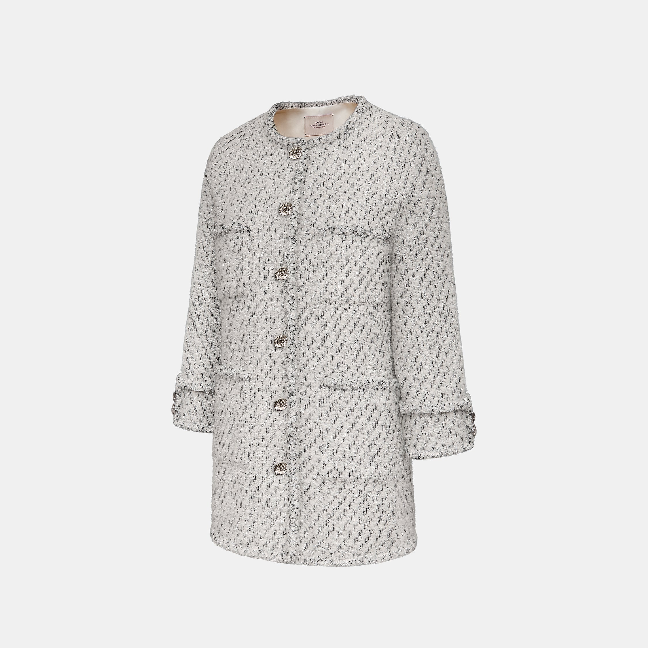 “Sloane Ave."法國高級訂製蓬圈銀織經典No.5花呢外套—Silver Mist輕雪銀花