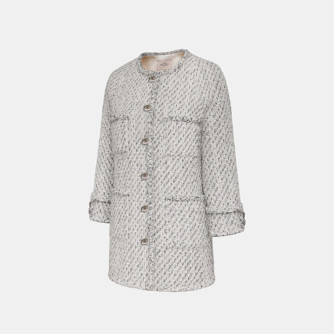 “Sloane Ave."法國高級訂製蓬圈銀織經典No.5花呢外套—Silver Mist輕雪銀花