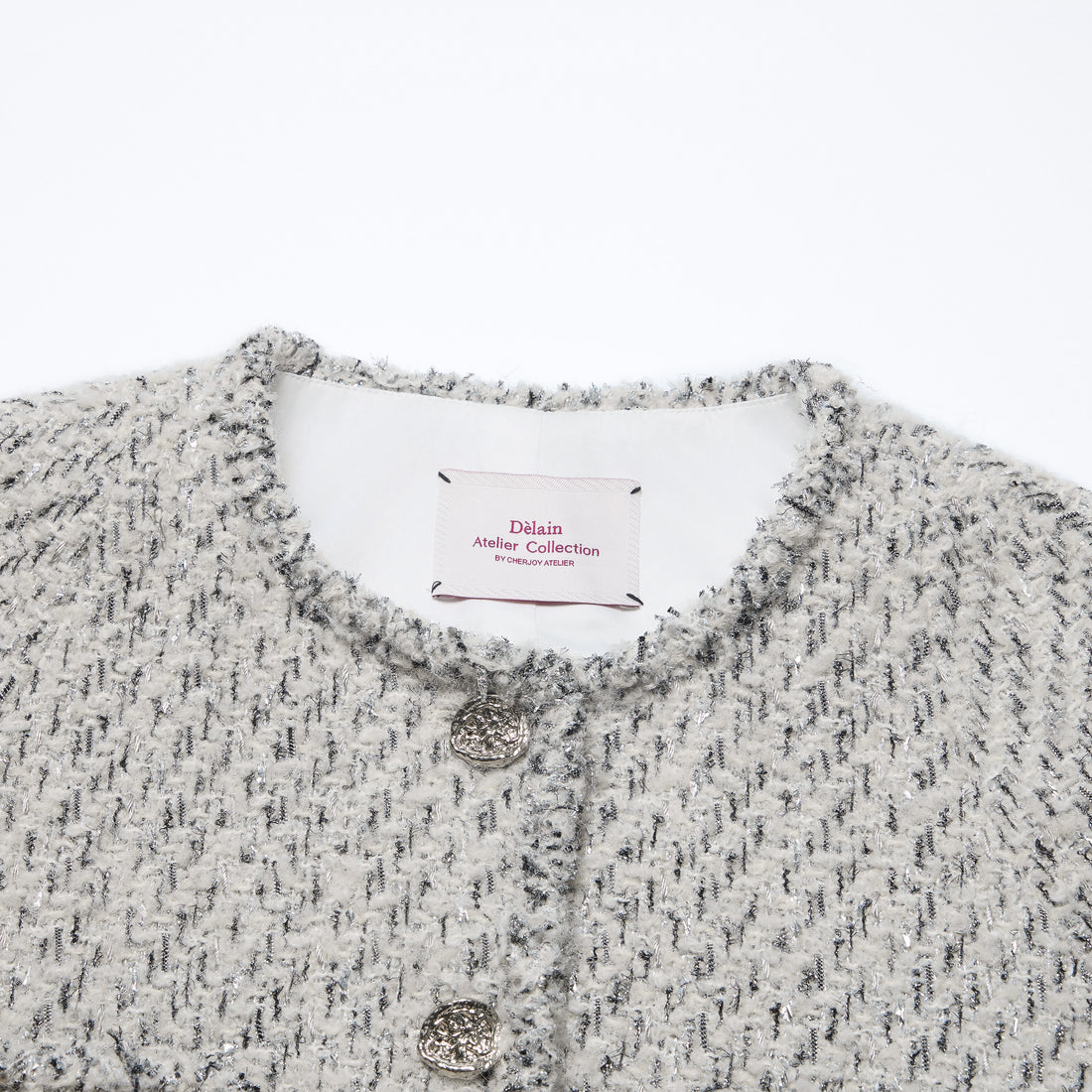 “Sloane Ave."法國高級訂製蓬圈銀織經典No.5花呢外套—Silver Mist輕雪銀花