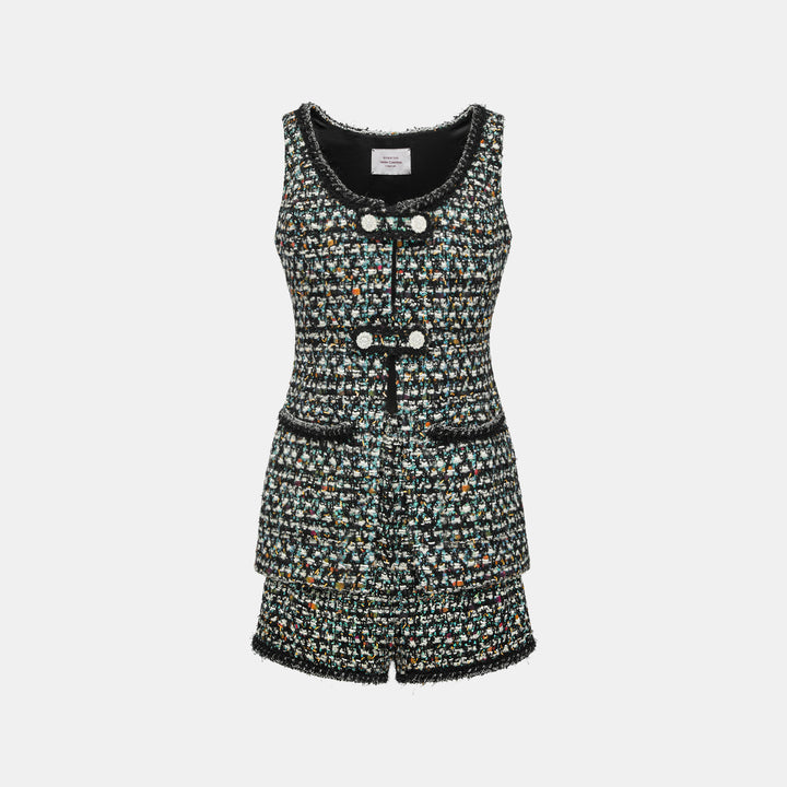 "Couture Impression."法國頂級羊毛棱光彩織花呢馬甲背心—Galaxy Jardin銀光花境