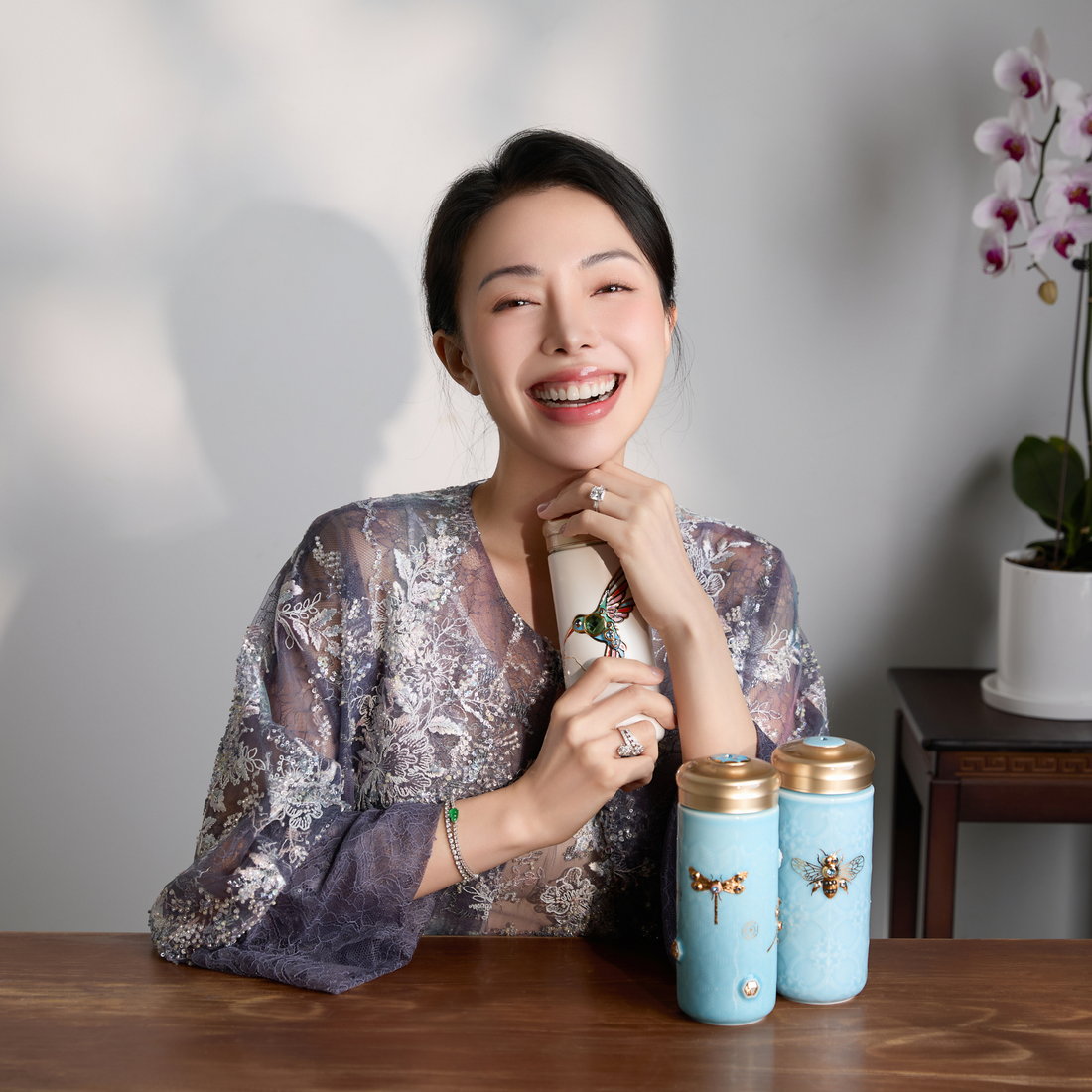 乾唐軒 吉星蜻投意合彩金水晶隨身杯─ 淺水藍彩金晶